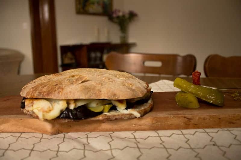 ready for slicing sabich sandwich whole