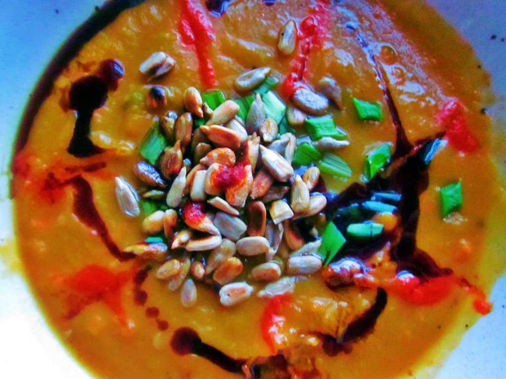 roasted squash and carrot soup close up