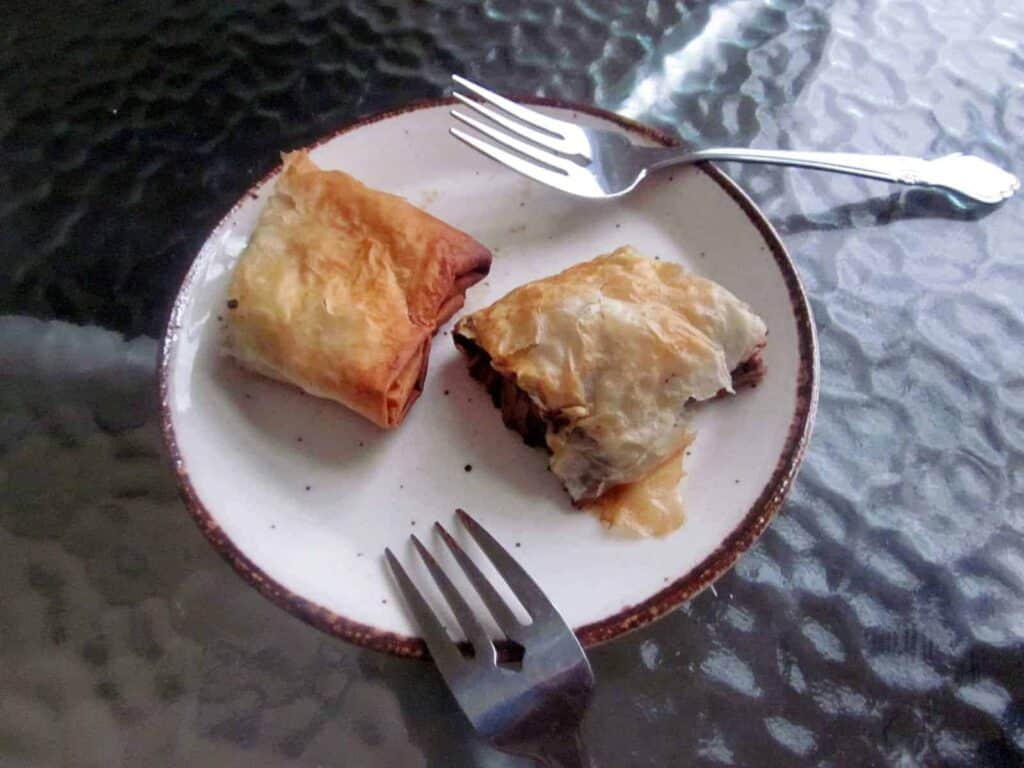 pear-chocolate strudel on a plate