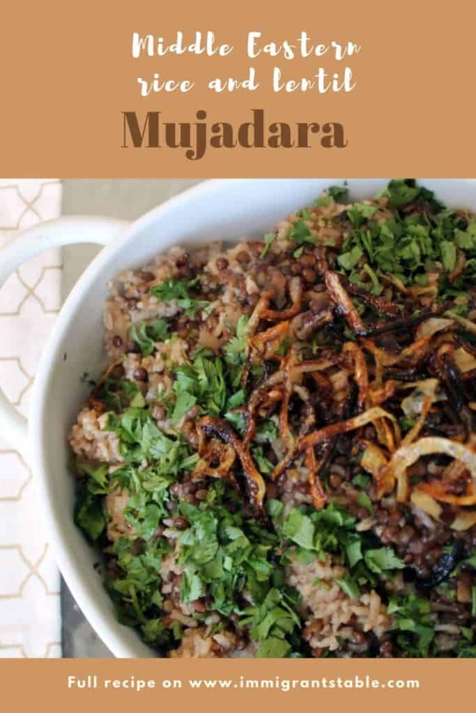 Pinterest graphic of Middle Eastern Mujadara
