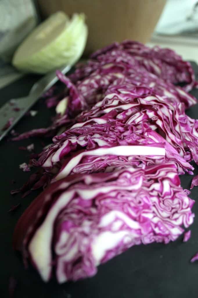 chopped cabbage for quick-pickled sauerkraut