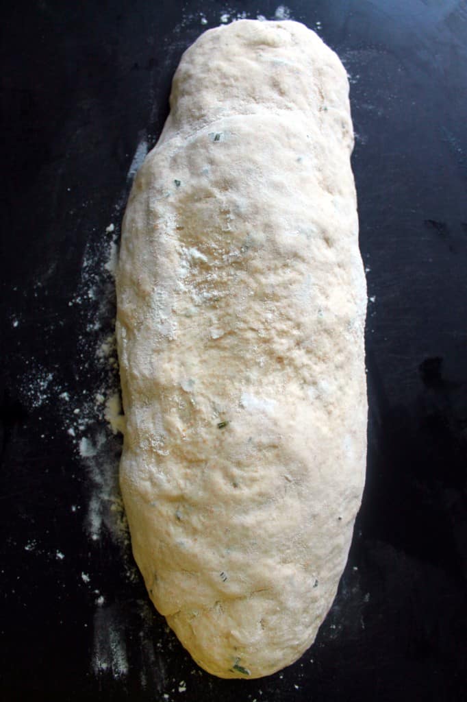 rosemary sourdough bread getting shaped