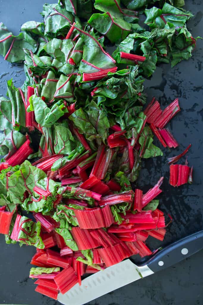 diced red swiss chard