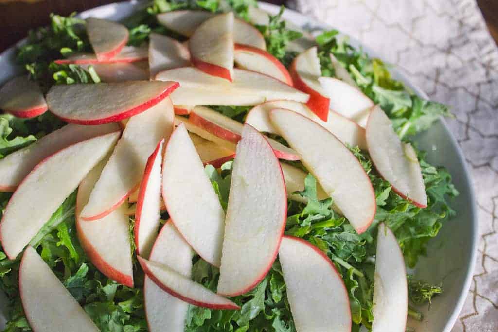 Apple and greens salad up top