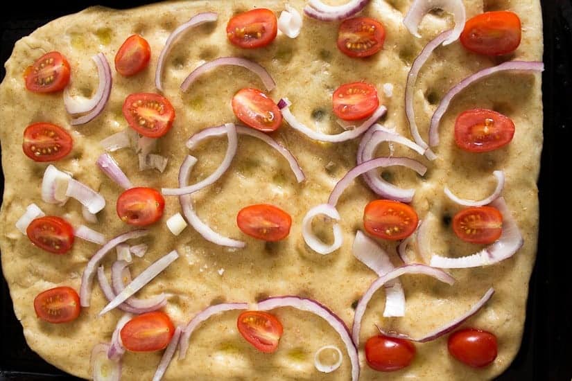 sourdough focaccia tomatoes onions