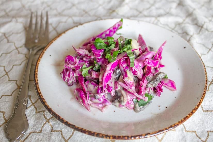 Purple cabbage and pickled mushroom salad 9