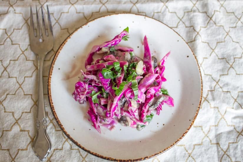 Purple cabbage and pickled mushroom salad 10