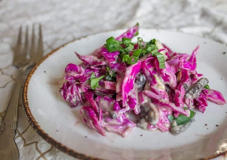 Purple cabbage and pickled mushroom salad 11