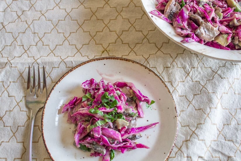 Purple cabbage and pickled mushroom salad 6