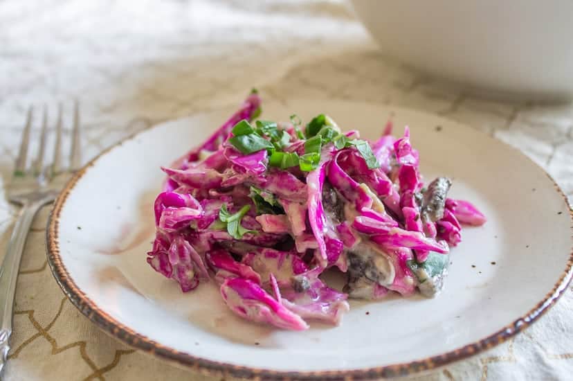 Purple cabbage and pickled mushroom salad 7