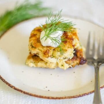 Dill zucchini fritters with fork