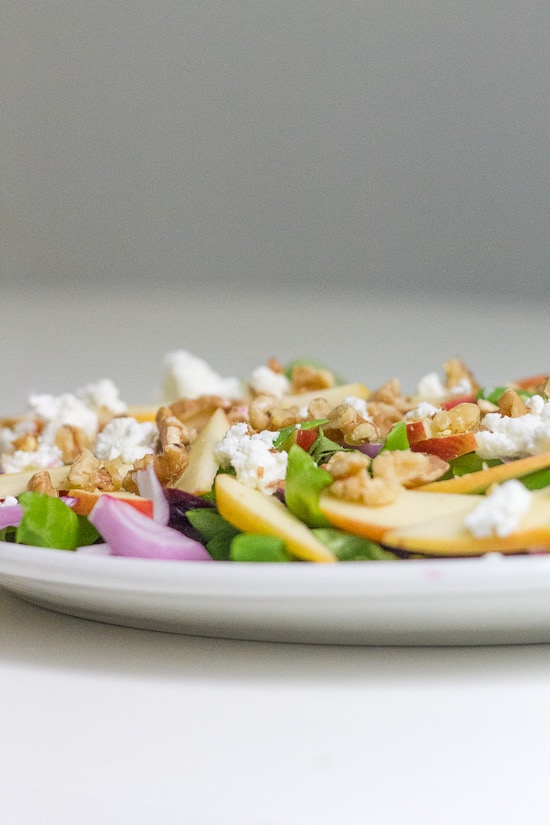 Roasted beet, apple and goat cheese salad with walnuts