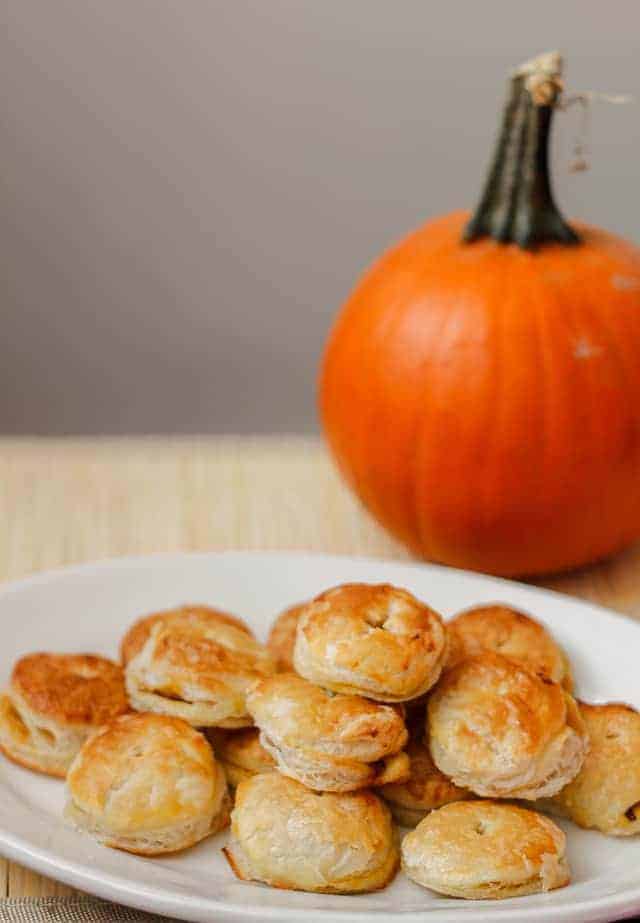 Pumpkin and caramelized onion puff pastry pockets