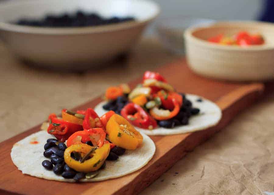 Black bean and sweet pepper salsa tacos