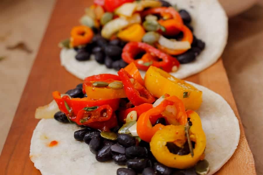 Black bean and sweet pepper salsa tacos