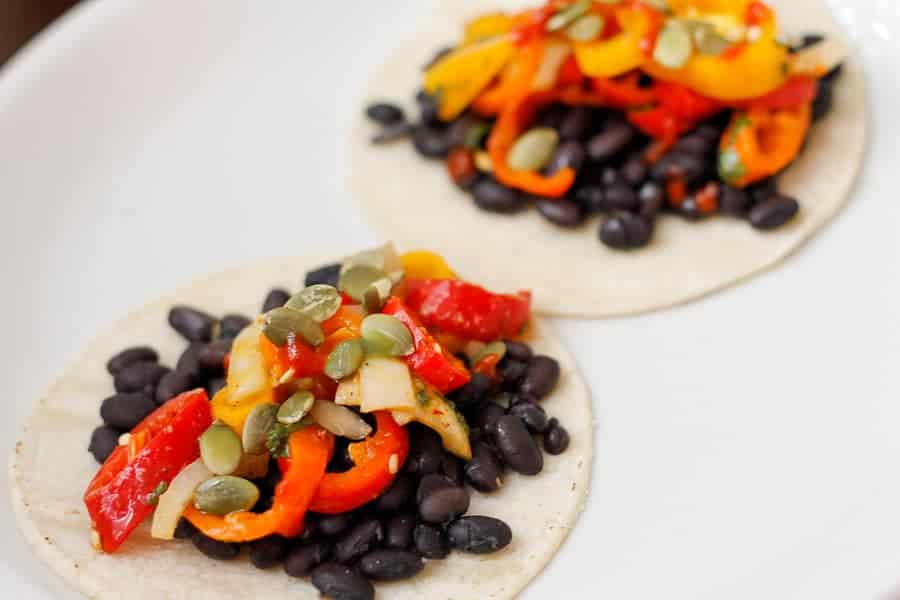Black bean and sweet pepper salsa tacos