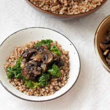 Kasha with caramelized mushrooms and onions
