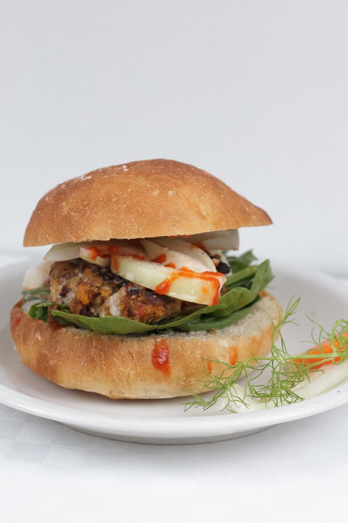 Roasted garlic and yam burgers with a Tamari almond coating