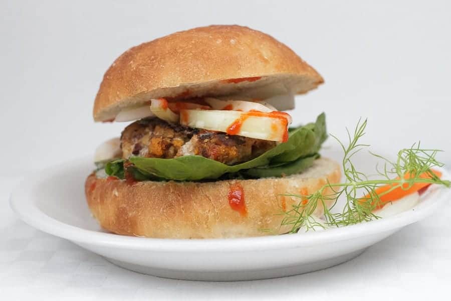 Roasted garlic and yam burgers with a Tamari almond coating