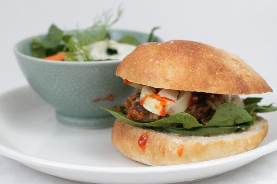 Roasted garlic and yam burgers with a Tamari almond coating