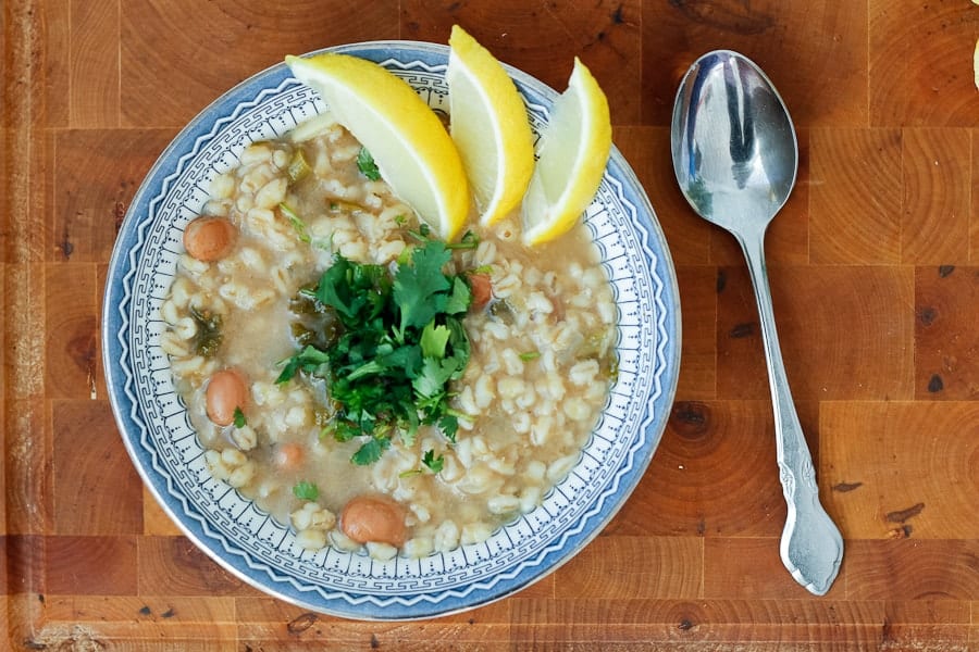 Barley, kale and Romano beans soup