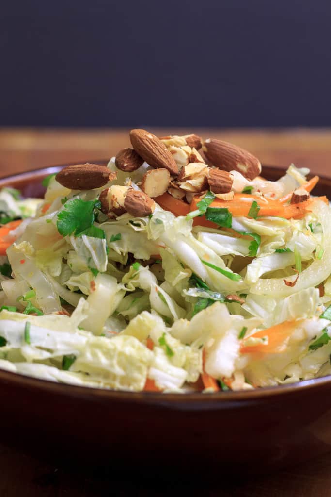 Hot and sour shredded Napa cabbage salad 