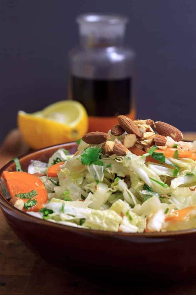 Hot and sour shredded Napa cabbage salad 
