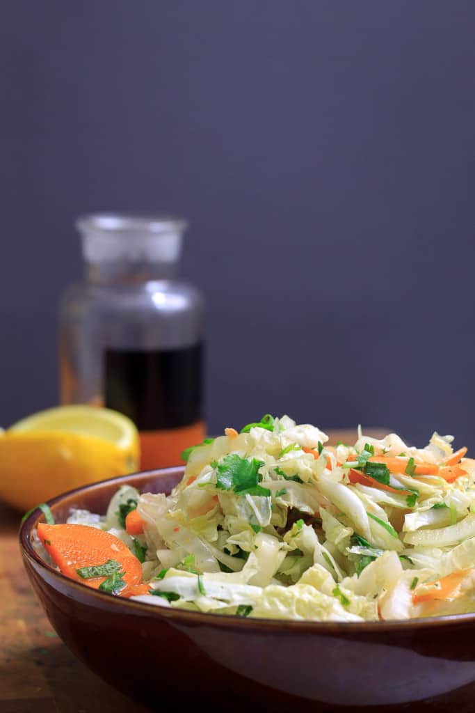 Hot and sour shredded Napa cabbage salad 