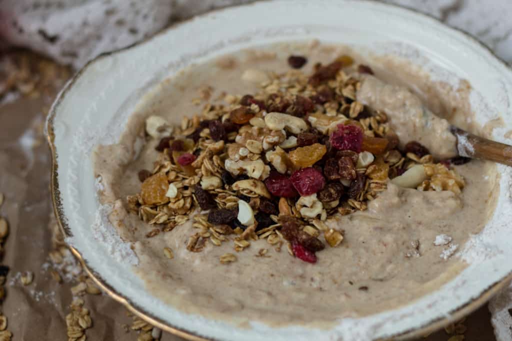 Dried fruit and granola muffins with a honey-yogurt glaze