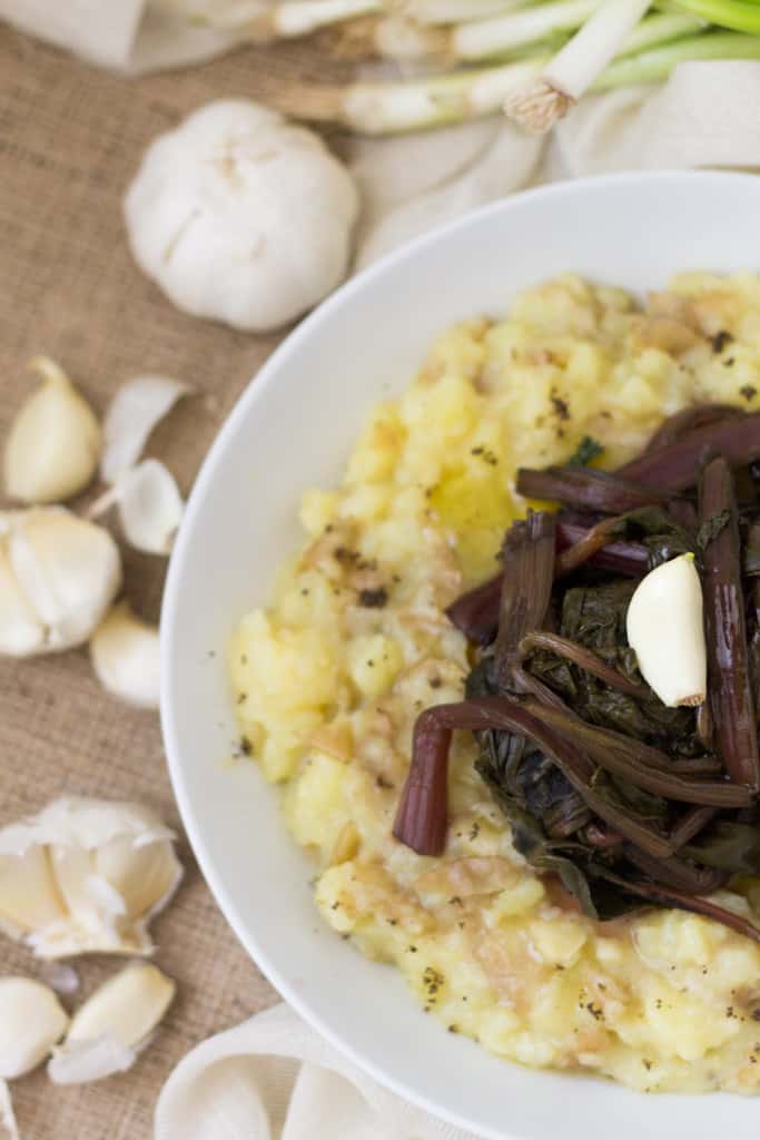 Mashed potatoes with Greek garlic beet green