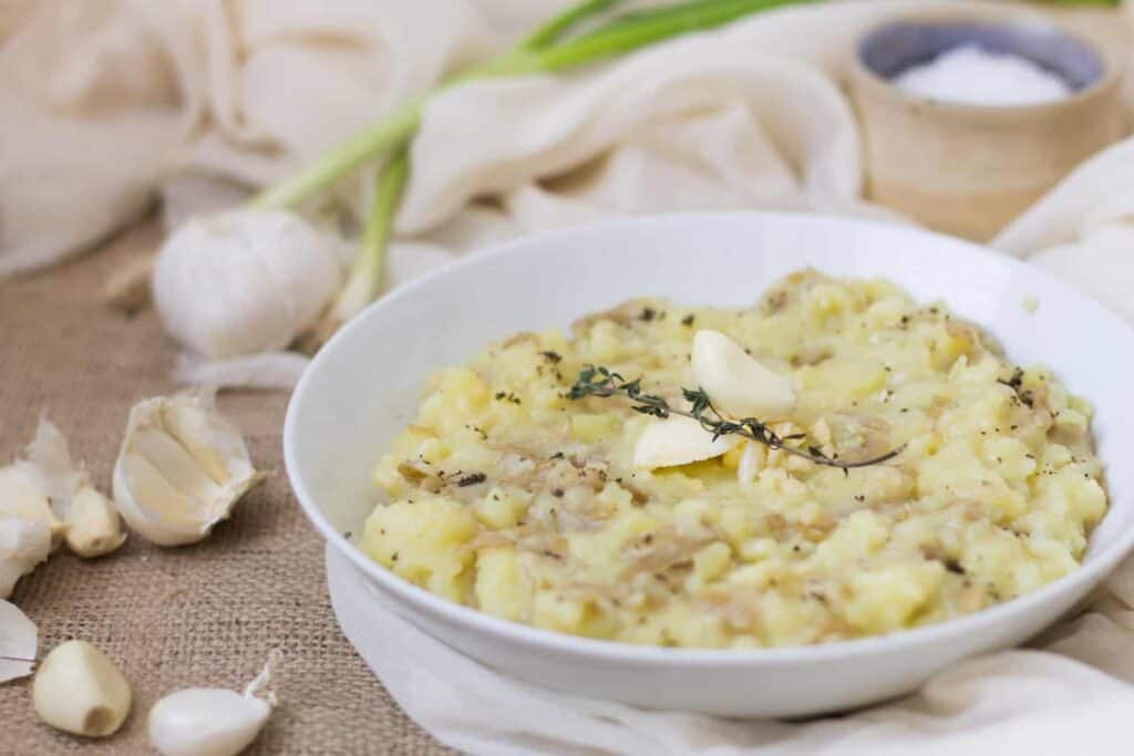 Mashed potatoes with Greek garlic beet green