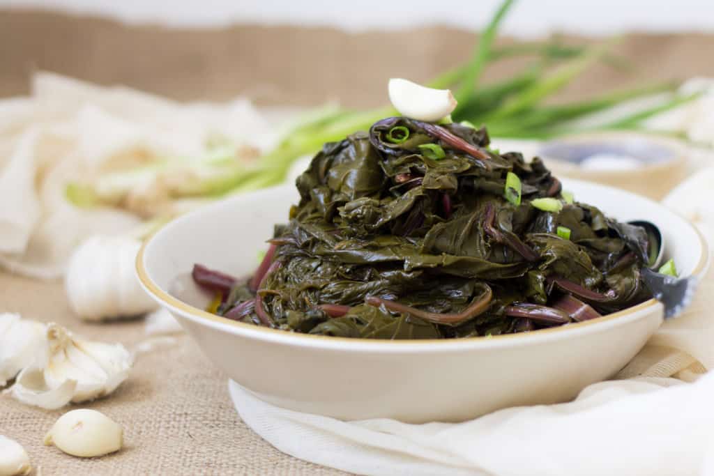 Mashed potatoes with Greek garlic beet green