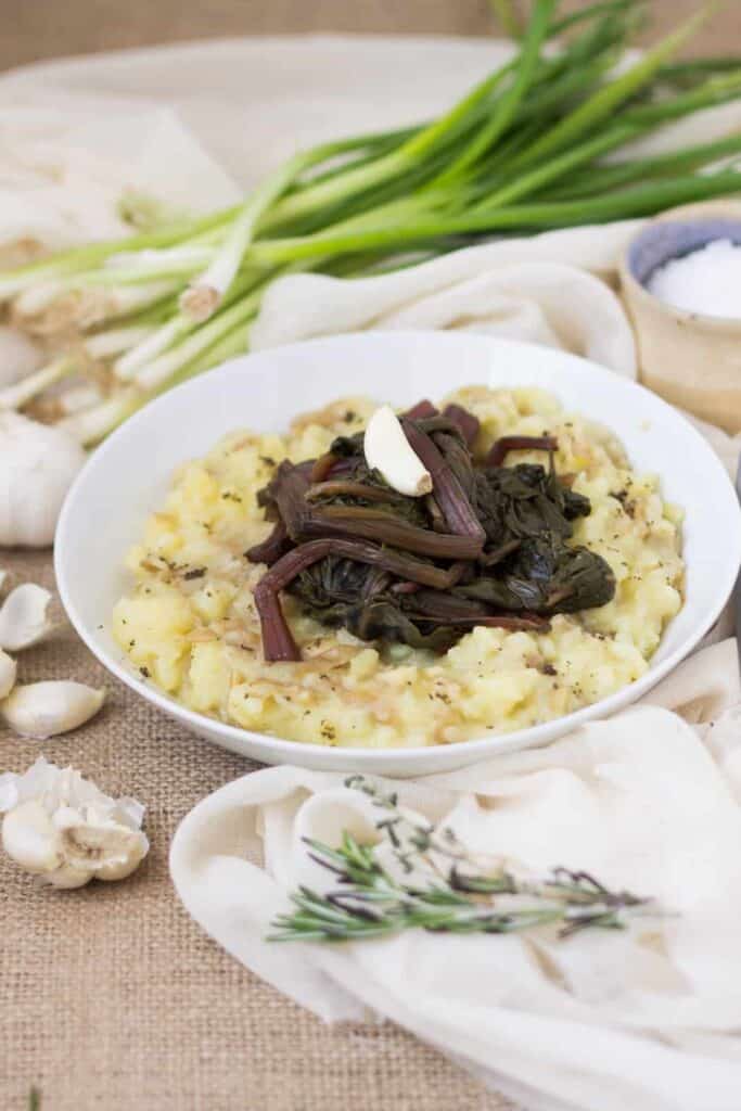 Mashed potatoes with Greek garlic beet green