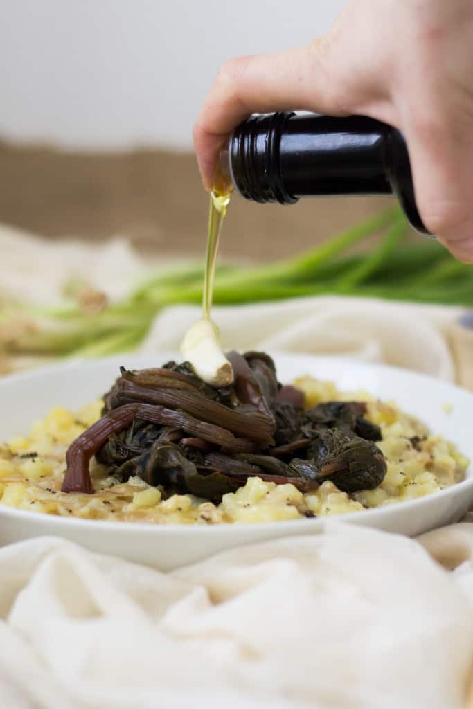 Mashed potatoes with Greek garlic beet green