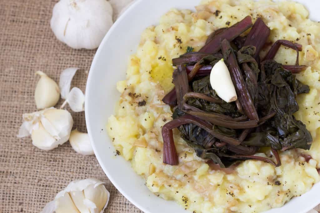 Mashed potatoes with Greek garlic beet green