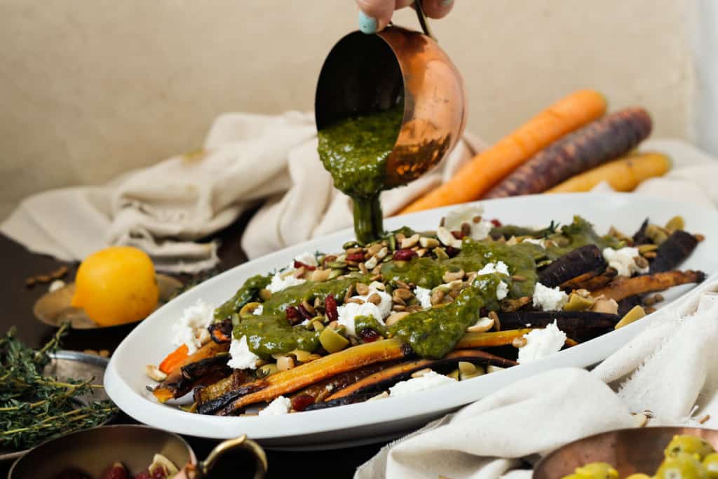 Blog146_Img10_Middle Eastern roasted carrots with olives, harissa, preserved lemon and Natursource salad topper
