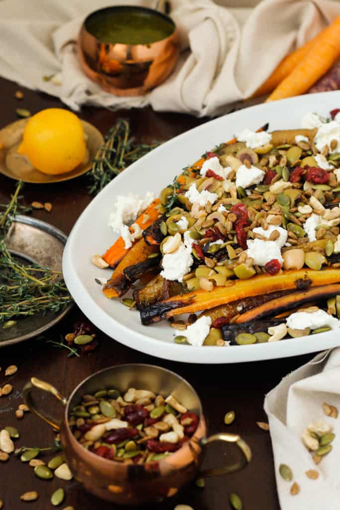 Plate with roasted carrots salad