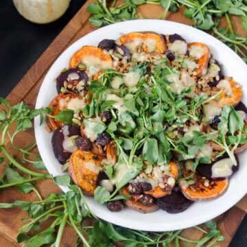 Sweet potato and beet salad with watercress and salad topper lite