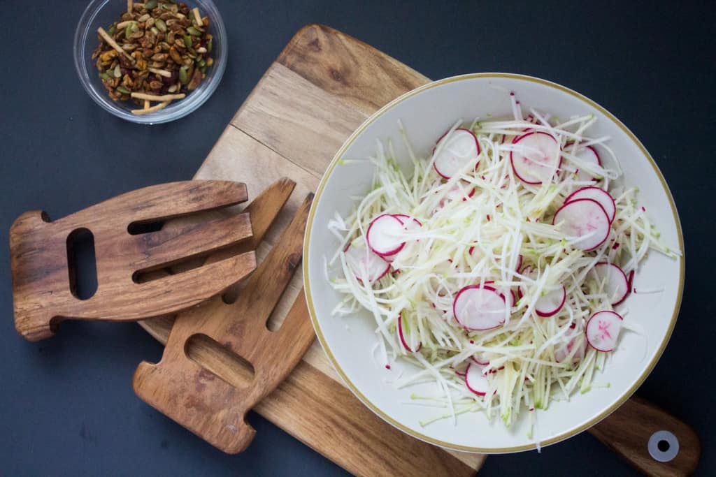 Russian-Korean-style-kohlrabi-salad-with-apples-radishes-and-spicy-salad-topper