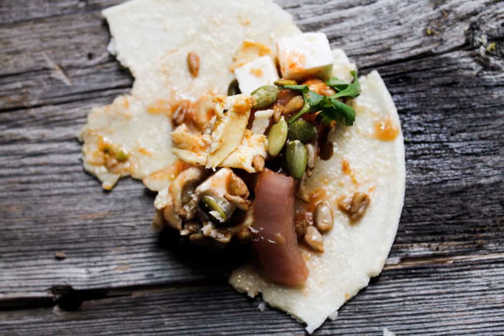 Pink fish tacos with NaturSource salad topper