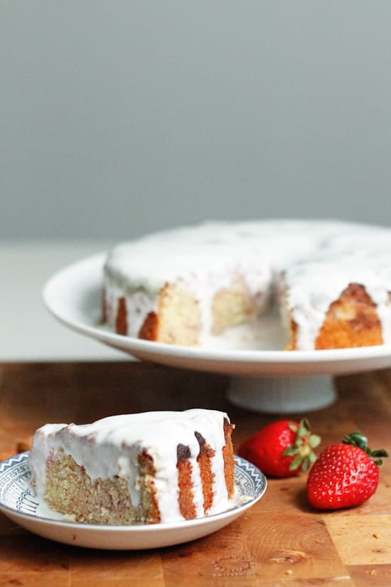This lemon almond yogurt cake requires no special occasion, and minimal work. It's perfect to celebrate the weekend, especially if topped with strawberries.