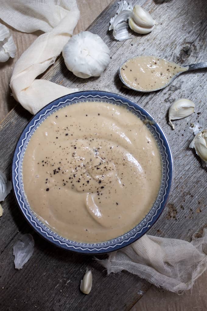 Celery root soup with roasted garlic and lentils is a heady, earthy affair that tastes light & intriguing. It also looks a lot like Thomas Keller's Oysters and Pearls.