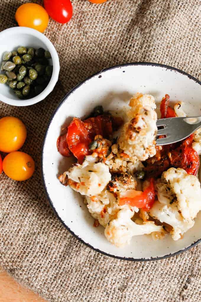 At the Immigrant's Table: Roasted cauliflower with tomatoes