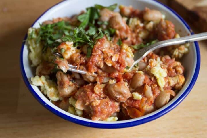 At The Immigrant S Table Borlotti Beans In Tomato Sauce With Eggs