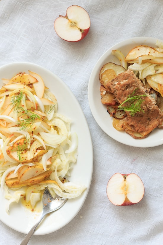 Fennel salad with pears, apples and mustard vinaigrette is fresh, tangy and sweet, a perfect side for a rich dish.