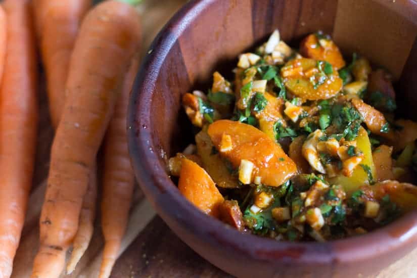 This Moroccan carrot salad is pungent and brash, with a strong marinade made up of harissa, raw garlic and cilantro that is truly unforgettable!