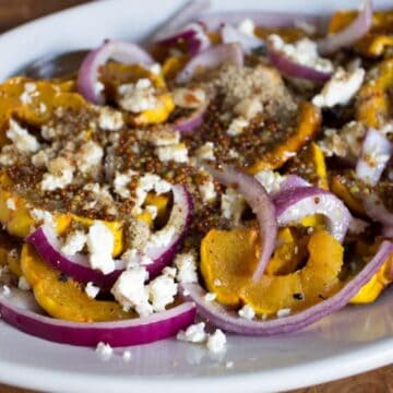 Squash with feta, onion, and dukkah