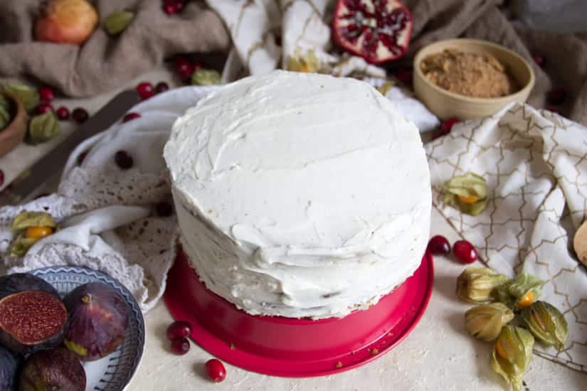 A gluten-free layered Russian fig and honey cake (medovik) - a scrumptious cake with layers of crispy thin pastry, decadent mascarpone cream and fresh fruit