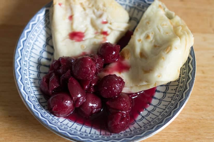 Tart and sweet Russian sour cherry sauce for blintzes, cake, pancakes, or just to eat with a spoon.