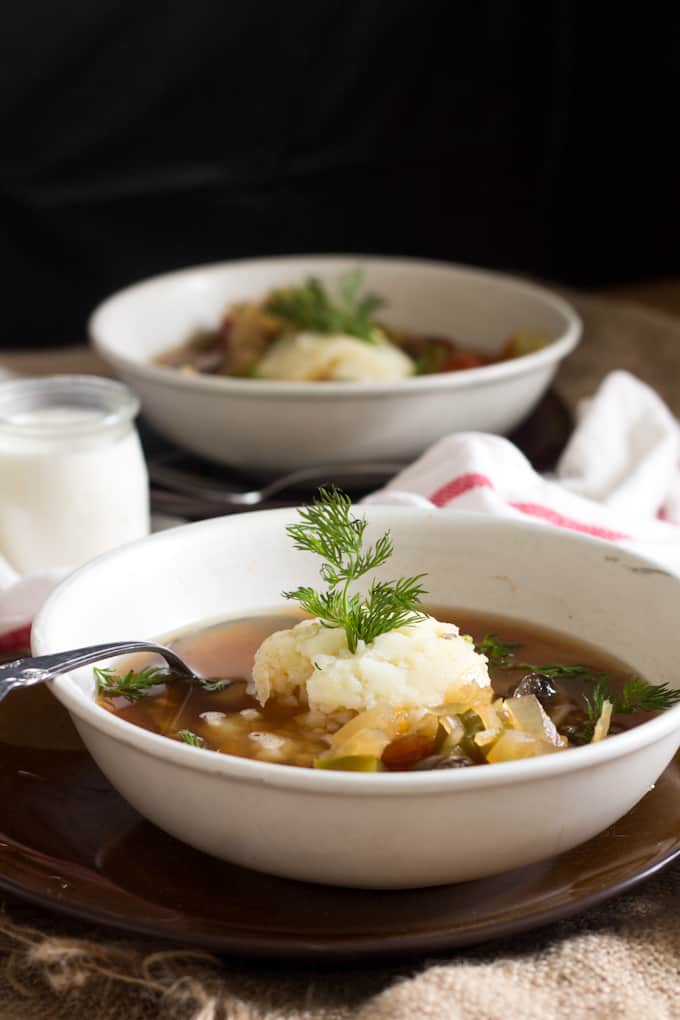 This Slovakian sauerkraut soup is tangy and rich in flavour, full of plump mushrooms and juicy strands of cabbage. A full winter meal!